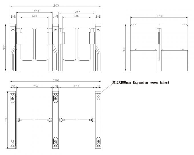 Cửa phân làn Thân mỏng Speed Gate EF3213L – Giải pháp kiểm soát ra vào tốc độ cao 4 EF3213L Speed Gate Technical Dimensions and Size Drawing